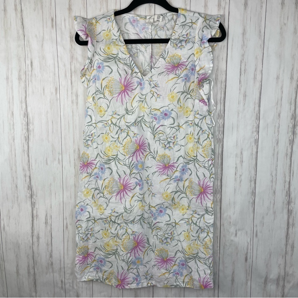 Joie 100% Linen Sleeveless Ditsy Floral Tiered Babydoll Mini Dress Size XS